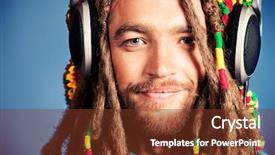  Presentation with music headphones - Beautiful PPT layouts featuring young man listening to music backdrop and a tawny brown colored foreground