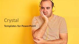  Presentation with yellow music - Slide deck having young-man-listening-to-music background and a yellow colored foreground