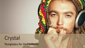  Presentation with music headphones - Colorful slide set enhanced with young man listening to music backdrop and a coral colored foreground