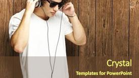  Presentation with old man and his music - PPT theme having young man listening to music background and a  colored foreground