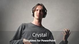  Presentation with music - PPT theme featuring young-man-listens-to-music background and a dark gray colored foreground