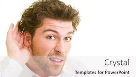  Presentation with man heart attact hand hold - Audience pleasing PPT layouts consisting of young-man-listens backdrop and a sky blue colored foreground