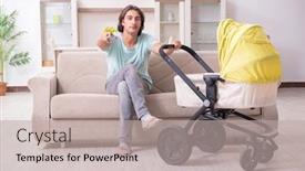  Presentation with little man baby - Cool new PPT theme with young-man-looking-after-baby backdrop and a mint green colored foreground