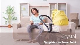  Presentation with baby - Beautiful slide set featuring young-man-looking-after-baby backdrop and a gray colored foreground