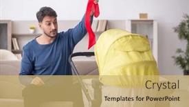  Presentation with newborn - Slide set enhanced with young-man-looking-after-newborn background and a  colored foreground