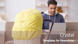  Presentation with newborn - Slide set enhanced with young-man-looking-after-newborn background and a coral colored foreground