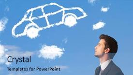  Presentation with sleepy yawning man driving car - Presentation design with young man looking at car background and a light blue colored foreground