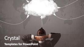  Presentation with transfer - Beautiful PPT theme featuring young man looking at cloud backdrop and a dark gray colored foreground