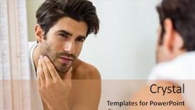  Presentation with mirror - Beautiful theme featuring young man looking in mirror backdrop and a coral colored foreground