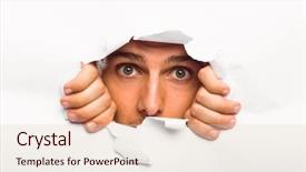  Presentation with rip paper - Slide deck consisting of young man looking through paper background and a lemonade colored foreground