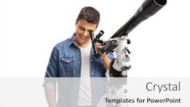 Presentation with telescope - Theme with young-man-looking-through background and a white colored foreground