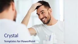  Presentation with mirror - Amazing slide set having young man looking to mirror backdrop and a sky blue colored foreground