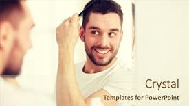  Presentation with beauty - PPT theme having young man looking to mirror background and a cream colored foreground