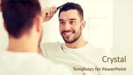  Presentation with beauty - PPT theme featuring young man looking to mirror background and a cream colored foreground