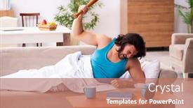  Presentation with management - PPT layouts consisting of young-man-lying background and a coral colored foreground