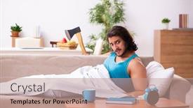  Presentation with time management - Beautiful slides featuring young-man-lying backdrop and a coral colored foreground