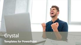  Presentation with winner - Colorful PPT layouts enhanced with young man make winner gesture backdrop and a gray colored foreground