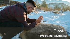  Presentation with snowman - PPT theme consisting of young-man-making-a-snowman background and a dark gray colored foreground