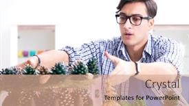  Presentation with decoration - PPT theme consisting of young-man-making-christmas-decoration background and a coral colored foreground