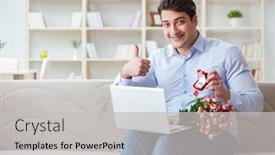  Presentation with marriage - Cool new PPT theme with young man making marriage proposal over internet laptop backdrop and a light gray colored foreground