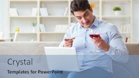  Presentation with marriage - Cool new theme with young man making marriage proposal over internet laptop backdrop and a light blue colored foreground