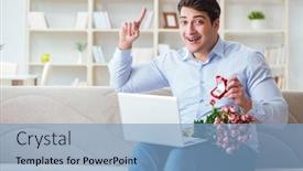  Presentation with marriage - Audience pleasing PPT theme consisting of young man making marriage proposal over internet laptop backdrop and a light blue colored foreground