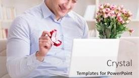  Presentation with marriage - Beautiful PPT layouts featuring young man making marriage proposal over internet laptop backdrop and a light gray colored foreground