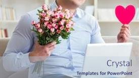  Presentation with marriage - Slide deck with young man making marriage proposal over internet laptop background and a lemonade colored foreground