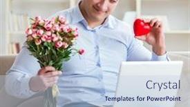  Presentation with marriage - Colorful presentation theme enhanced with young man making marriage proposal over internet laptop backdrop and a light blue colored foreground