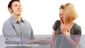  Presentation with marriage - Amazing theme having young man making offer of marriage and giving ring to woman isolated on white backdrop and a gray colored foreground