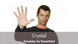  Presentation with egyptian man in make up - Presentation design featuring young man making stop with his hand background and a gray colored foreground