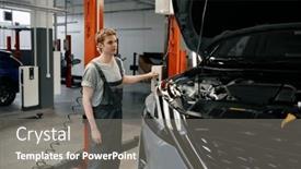  Presentation with mechanic - Slide deck featuring young-man-mechanic-raising-broken background and a gray colored foreground