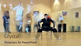  Presentation with dance - Presentation having young man meditating in lotus position at dance studio background and a coral colored foreground