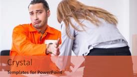  Presentation with advocate - Presentation design having young-man-meeting-with-advocate background and a red colored foreground