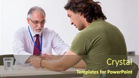  Presentation with advocate - PPT theme enhanced with young-man-meeting-with-advocate background and a tawny brown colored foreground