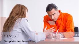  Presentation with advocate - Presentation design with young-man-meeting-with-advocate and a light blue colored foreground