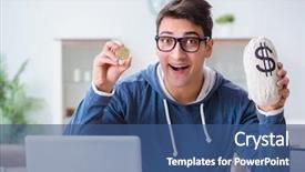  Presentation with gold mining - Presentation theme having young man mining bitcoins background and a  colored foreground