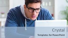  Presentation with bitcoins - Beautiful presentation design featuring young-man-mining-bitcoins backdrop and a light blue colored foreground