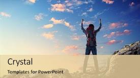  Presentation with rock - PPT theme enhanced with young man mountaineer standing atop background and a lemonade colored foreground