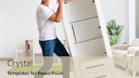  Presentation with furniture - PPT theme enhanced with young-man-moving-furniture background and a soft green colored foreground