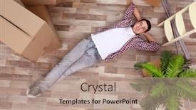  Presentation with veterans forces moving house american - Audience pleasing PPT theme consisting of young man moving in new backdrop and a coral colored foreground