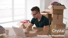  Presentation with new home - Presentation design enhanced with property website - young man moving background and a  colored foreground