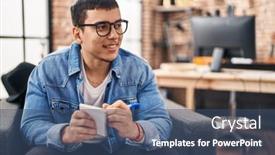  Presentation with music studio - Presentation theme consisting of young-man-musician-composing-song background and a ocean colored foreground