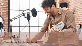  Presentation with classical music - Presentation enhanced with young-man-musician-composing-song background and a coral colored foreground