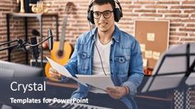  Presentation with sheet music - Slide deck featuring young-man-musician-holding-music background and a ocean colored foreground