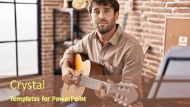  Presentation with classical music - Slide set enhanced with young-man-musician-playing-classical background and a coral colored foreground