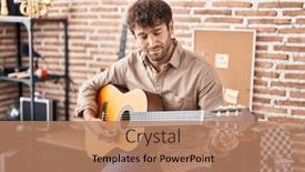  Presentation with classical music - PPT theme enhanced with young-man-musician-playing-classical background and a coral colored foreground