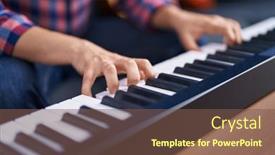  Presentation with piano keyboard - Presentation theme featuring young-man-musician-playing-piano background and a tawny brown colored foreground