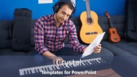  Presentation with piano keyboard - Theme with young-man-musician-playing-piano background and a ocean colored foreground