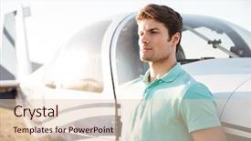  Presentation with airplane - PPT theme featuring young man near small airplane background and a lemonade colored foreground
